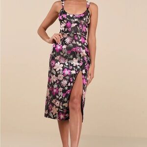 Lulu Floral Brocade Black and Pink Women's Dress Size Small